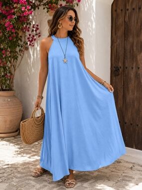 NWT | Sky Blue Halter Maxi Dress | Fits Women's 14–16 Boho